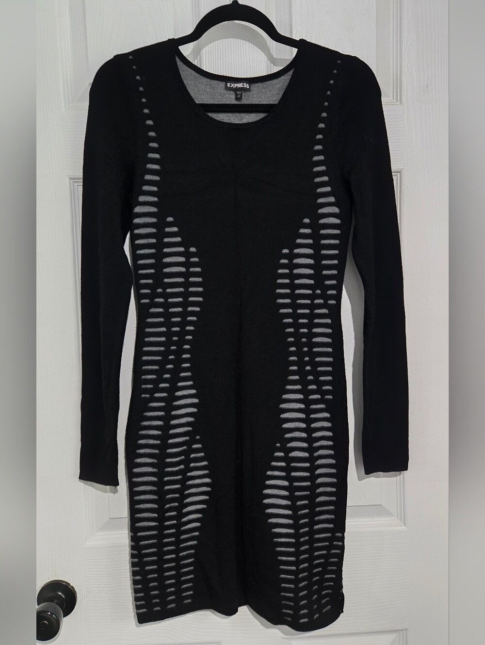 Express Black Long-Sleeve Cutout Knit Bodycon Dress | Size S